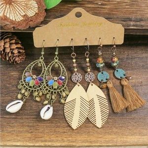 3pairs Bohemian Vacation Style Brown Geometric Drop Earrings